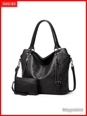 Large PU Leather Hobo Tote Handbag for Women, Laptop Shoulder Bag with Coin